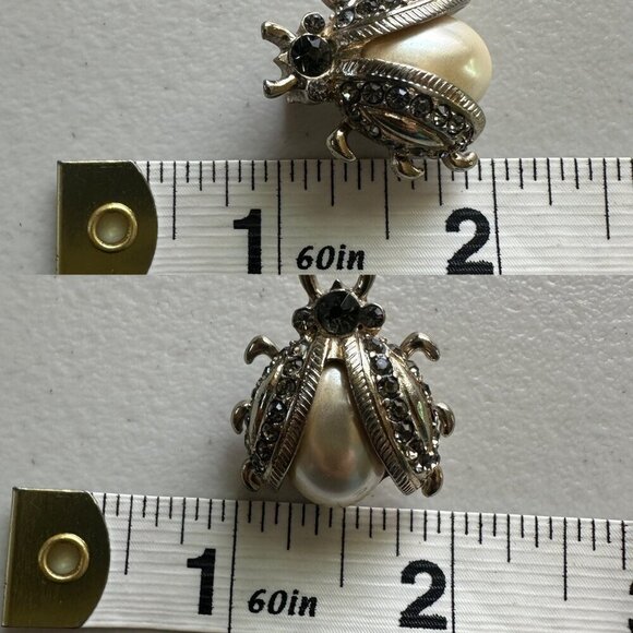 Rhinestone Fly Beatle Bug Hat Scarf Pins Lapel Clips Set of 4 Art to Wear Boho - Picture 9 of 12